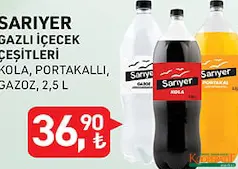 SARIYER GAZLI İÇECEK ÇEŞİTLERİ KOLA, PORTAKALLI, GAZOZ 2,5 L SARIYER GAZLI İÇECEK ÇEŞİTLERİ KOLA, PORTAKALLI, GAZOZ 2,5 L